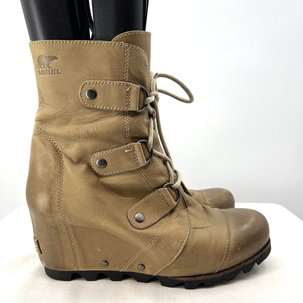 Sorel Women's Joan Of Arctic Wedge II Leather Waterproof Boots Ash Brown Size 9